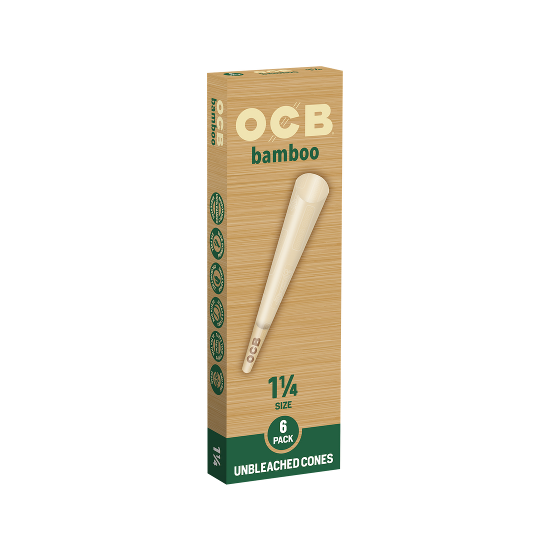 OCB Bamboo Unbleached Cones 1 1/4 Size 6 Pack